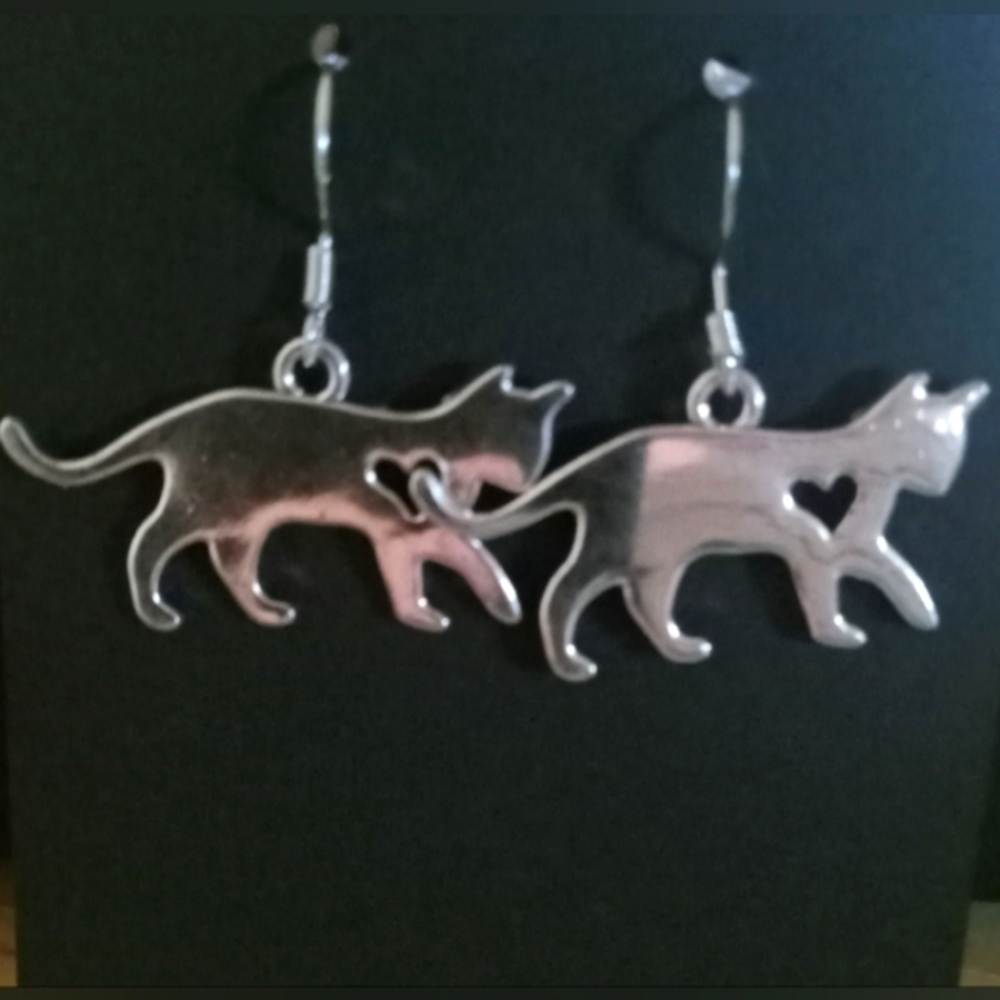 Silver Cat Earrings